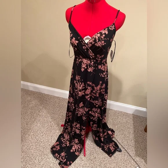 windsor black floral dress Berylove Women Simple Black Dress Sheath Spaghetti Straps Semi-Formal Dress, Black / US20W main image 1